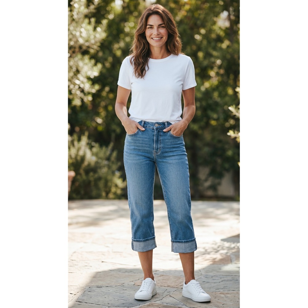 Levis 515‎ Capri Jeans Womens 4 Medium Wash Stretch Denim Cuffed Cropped Pants